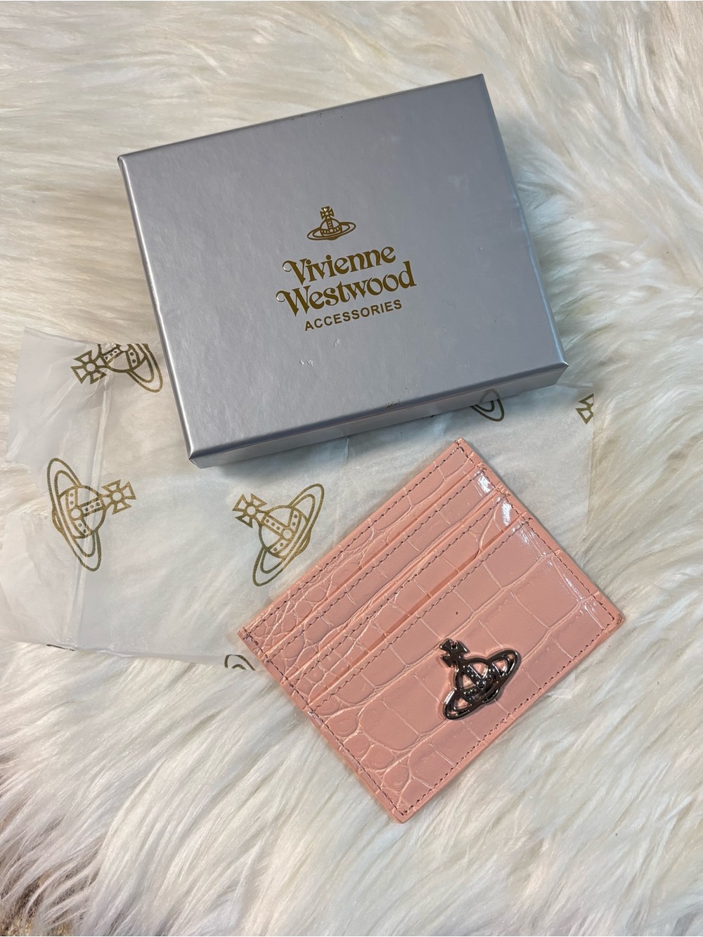 Vivienne Westwood Pink Croc-Embossed Wallet with Orb Plaque